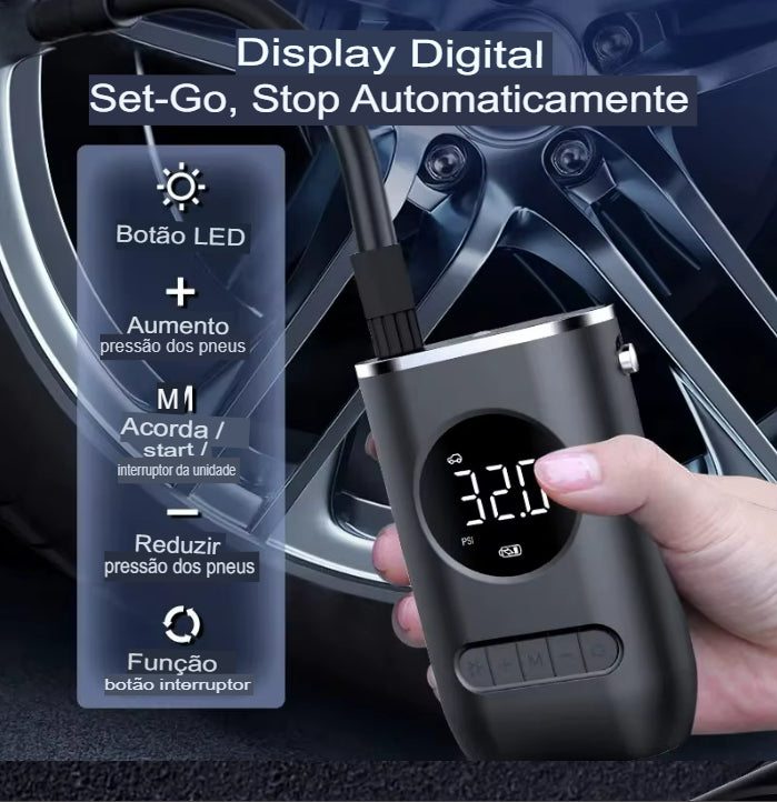 Compressor de Ar Para Encher Pneus Carro, Moto, Bicicleta, Inflaveis e Bolas