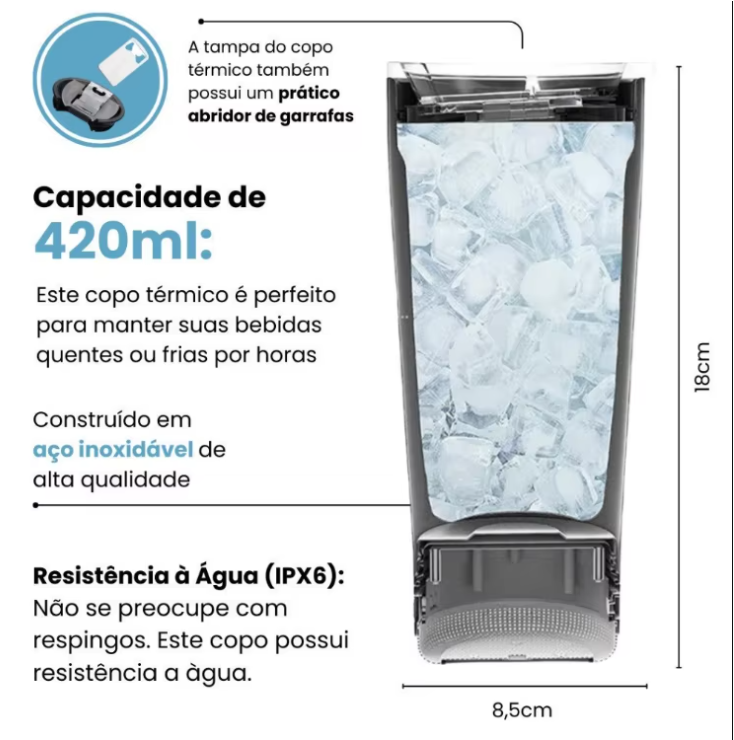 Copo Play - Copo Térmico com Caixa de Som Bluetooth