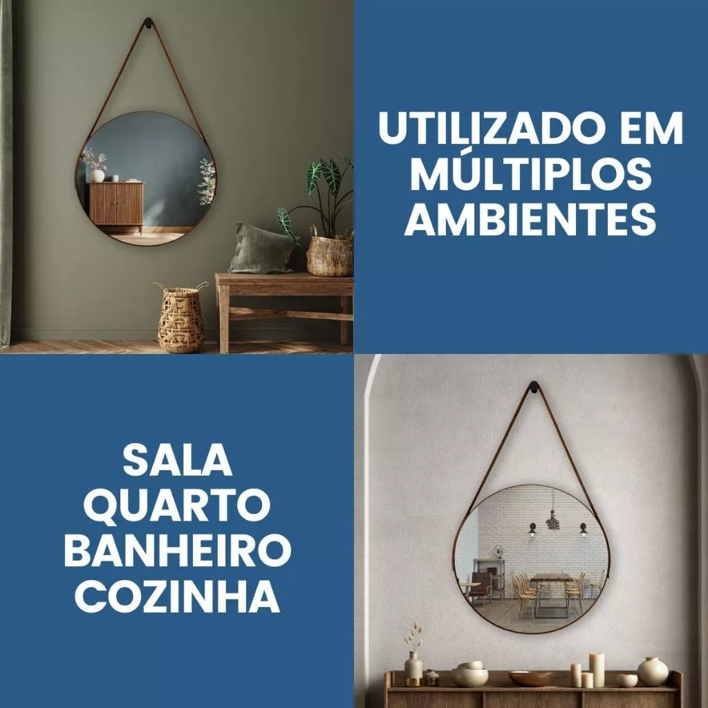 Espelho Adnet Redondo 30cm Com Alça + Suporte e Pendurador
