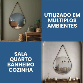 Espelho Adnet Redondo 30cm Com Alça + Suporte e Pendurador