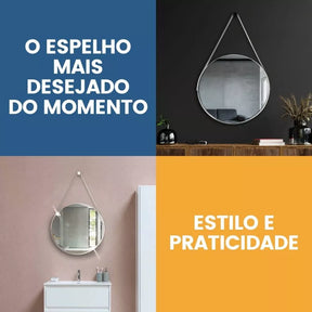 Espelho Adnet Redondo 30cm Com Alça + Suporte e Pendurador