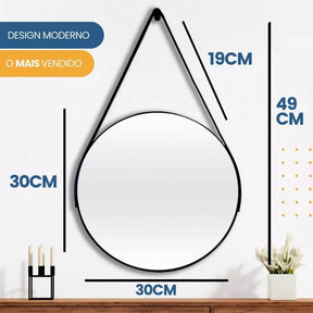Espelho Adnet Redondo 30cm Com Alça + Suporte e Pendurador